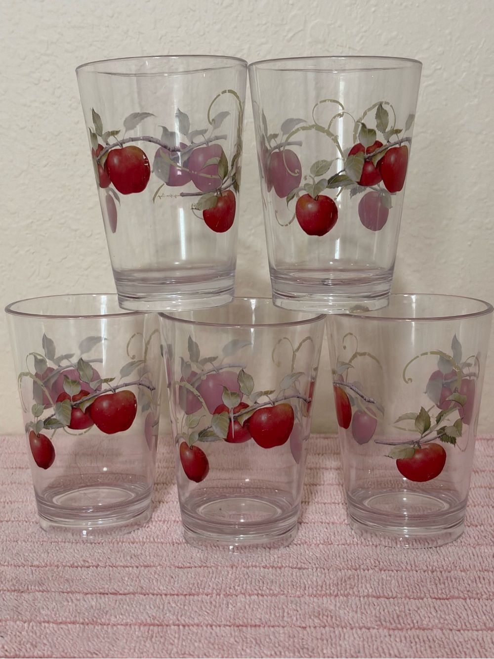 Corelle set of 5  byReston Lloyd Acrylic Juice glasses 8oz Chutney